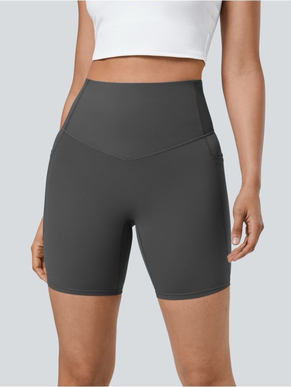 HALARA High-Waist Bike Shorts in Charcoal Gray